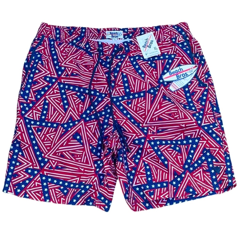 NWT Beach Bros Brody American Flag Patriotic swim trunks red white blue size XL